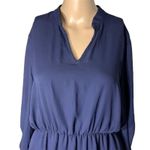 Poema  Womens Blouson Dress Long Drape Sleeve Silky Pullover Navy Blue Large Photo 1