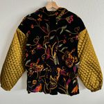 London Fog Vintage Black Gold Velvet Quilted Toggle Button Paisley Bird Jacket Photo 0
