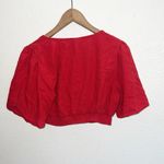 A New Day Red Tie Front Linen Blend Wide Sleeve Crop Top Photo 5