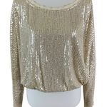 Lulus  Gold Sequin Sparkle Long‎ Sleeve Top L Glam Holiday Party Going Out Photo 0