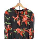 Black Red Floral Tie Bow Neck Maxi Long Dress Sheer Long Sleeve size 14 NWT Photo 2