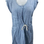 Elsa Esturgie Blue 100% Linen Short Sleeve Tie Waist Blouson Mini Shirt Dress 6 Photo 0