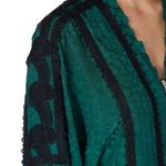 Koche Elegant Emerald Green Blouse Jacquard Black Lace Embroidered Size 36 or 6 Photo 3