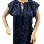 Loft Ann Taylor Women’s Classic Navy Blouse Star Print Top Sz Small Split Neck Photo 1