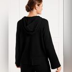 Talbots T by  Black Hooded Sweater XL White Stripe Sleeve Cozy Knit Pullover Photo 1