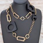 Vintage Necklace Extra Long Geometric Black & Gold Tone Photo 0
