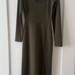 Leith  Olive Green Khaki Long Sleeve Scoopneck Midi Dress with Slit XS NWT Photo 0