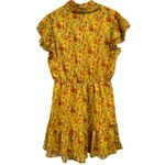 Hayden Los Angeles Womens Yellow Floral Tie-Collar High Neck Ruffle Dress Medium Photo 3