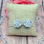 Vintage AB Crystal Collar Necklace & Clip On Cluster Earrings Set Arora Borealis Silver Photo 0