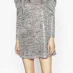 ZARA  WOMEN'S HEATHER GRAY THIN KNIT LONG PUFF SLEEVE SEQUIN MINI DRESS Sz‎ Large Photo 0