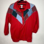 Red Henley Pullover Shirt Patchwork Plaid Chambray Sz Medium Photo 0