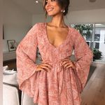 Saints + Secrets  Pink Leaf Patterned V-Neck Dress Photo 0