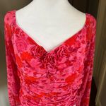 Free People  Ooh LaLa Pink Red Floral boho smocked chiffon Blouse Photo 3
