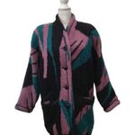 Carlisle Vintage 80s Couture Black Teal Sweater Coat Shoulder Pads Oversize sz S Photo 0