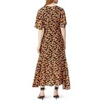 VEDA Dress Womens Medium Montana Orange Black Floral Printed Button Front Midi Photo 1