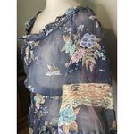 Vintage Dress S Boho Babydoll Cottage Romantic Prairie Floral Tiered Midi Sheer Blue Photo 5