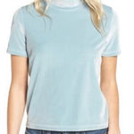 Madewell Light Teal Velvet Mockneck Elegant Chic Shirt Top size XS EUC Photo 0