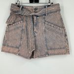 Joie  High-Waisted Denim Shorts With Belted Tie Waist Light Wash pink preppy Photo 8