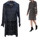 Theory Black Silk Semi Sheer Collared Waist Tie Long Sleeve Shirt Dress Small Photo 0