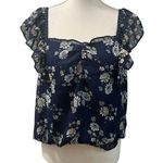 Max Studio Blue Floral Ruffled Trim Cinched Bottom Sleeveless Crop Top Sz L Photo 0