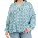 Wonderly  Multi Geo Long Sleeve Split Neck Blouse Size XL Photo 0