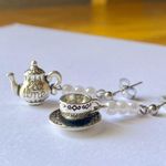 Handmade tea cup & pot unique fun fairy antique style dangle earrings☕️🍃🌀 Photo 1