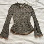 Vintage euro Brown and blue paisley long sleeve top with bell sleeves Size XS Photo 0