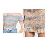 Storia  multi color tan smocked ruffled skirt and top set size medium Photo 1