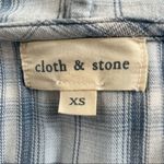 Cloth & Stone Melange Blue Plaid Fray Hem Button Front Hoodie Shirt XS Photo 4