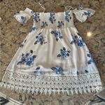 Of the Shoulder Smocked Dress Juniors M White Flutter sleeves Blue Floral Lace Size undefined Photo 0