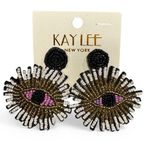 Bohemian Multicolor Beaded Evil Eye Drop Earrings, Statement Oversized Chic Black Photo 0