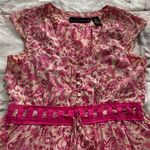 Allison Brittney Floral Pink Beige Barbiecore High Waist Cotton Dress, size M Photo 4