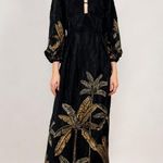 Farm Rio NWOT  Maxi Dress Size M Black Print Puff Sleeves Plant Short Sleeve Photo 0