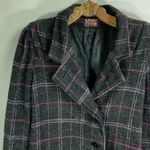 Vintage Black Purple Plaid Wool Coat Medium Photo 3