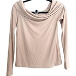 Lumiere Cowl Neck Long Sleeve Ribbed Top Casual Comfy Neutral S Off Shoulder Tan Photo 0