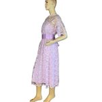 VINTAGE CIRCA 1960'S LAVENDER PURPLE LACEY PARTY DRESS W/SLIP AND BELT (M) Size M Photo 4