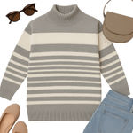 Haberdasher Vintage Silk Blend Gray White Striped Turtleneck Sweater Size S EUC Photo 0