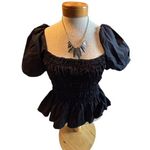 ASTR The Label Womens Black Puff Sleeve Smocked Crop Top Size S Cotton/Polyester Photo 0