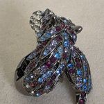 Statement Gunmetal Silver with Crystal Stones Horse Ring Blue Photo 3
