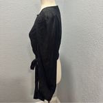 WAYF Size M Black Floral Jacquard Elegant Silky Cropped Classic Wrap Top Date Photo 2