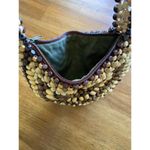 Vintage Wooden Beaded Crescent Shaped Bag Natural 90s Y2K EUC Small Purse Boho Brown Photo 7