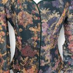 Vintage Cachet Collarless Tapestry Jacket Black Floral Scalloped Button Up Top Size XS Photo 2