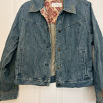 Liz Claiborne Embroidered Jean Jacket Size L Vintage W/ paisley bandana accents Photo 0