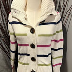 Aeropostale 🌺 WHITE STRIPPED COTTON COWL NECK CARDIGAN SWEATER🌺 Photo 0