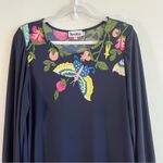 Leota Dress Navy Blue w/ Floral Pattern & Butterfly Long Sleeve Shift Sz XL EUC Photo 1