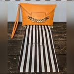 Henri Bendel  New York Orange Leather Clutch with Gold Chain New without Tags Photo 4
