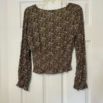 Paper Crane crop v-neck smocked floral top NWT green XS Photo 3