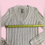 Chico's Sweater Womens Sz1 🩶Gray🩶 Metallic V Neck Cable Knit Long Sleeve Pullover Photo 4