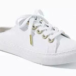 Lilly Pulitzer White Canvas Abigail Mule Sneaker Gold Pave Grommets Size 8 Photo 0