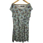 Lands' End Dress 1X 16-18 W Cap Sleeve Twist Knot Jersey Knit Stretch Blue Floral Photo 2